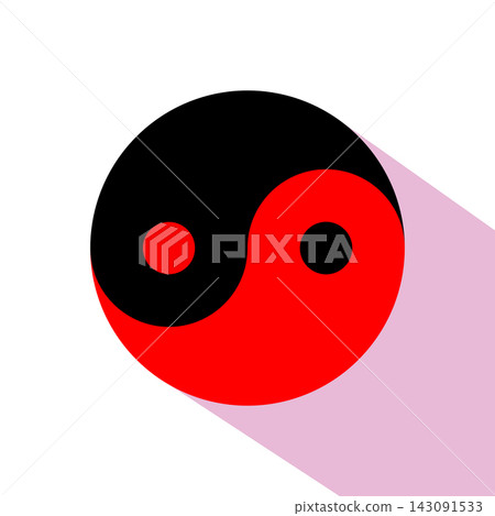 black and red yin yang symbol with long shadow vector illustration 143091533