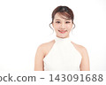 A beautiful young Asian woman with clean, fresh skin against a white background. Skincare, facial treatment, cosmetology, beauty, and spa. An elegant portrait of an Asian woman. 143091688