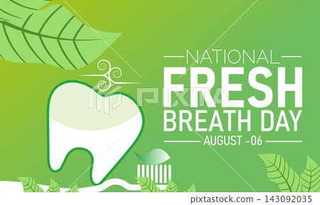 National Fresh Breath Day. Vector illustration with mouthwash bottle,toothbrush,leaf icon. celebrated in August. Perfect for banners, posters,card,background,Header design, social media. National Fresh Breath Day. Vector illustration with mouthwash bottle,toothbrush,leaf icon. celebrated in August. Perfect for banners, posters,card,background,Header design, social media. 143092035