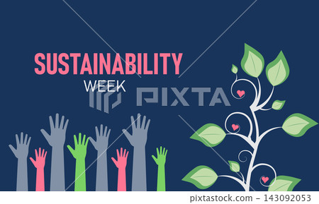Sustainability week concept with diverse raised hands and stylized plant eco friendly sustainability environment community activism conservation friendly awareness protection biodiversity Sustainability week concept with diverse raised hands and stylized plant eco friendly sustainability environment community activism conservation friendly awareness protection biodiversity 143092053