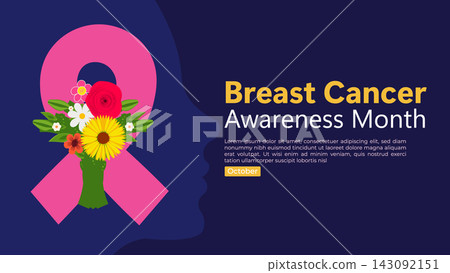 Pink ribbon with a bouquet of flowers for breast cancer awareness month fight cancer woman health early detection health campaign social cause community support illustration prevention Pink ribbon with a bouquet of flowers for breast cancer awareness month fight cancer woman health early detection health campaign social cause community support illustration prevention 143092151