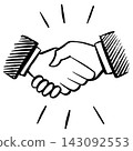Handshake doodle vector illustration of two business hands shaking isolated on white background. 143092553