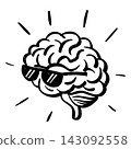 Human brain wearing sunglasses line art illustration, cool brain cartoon vector, smart creative concept isolated on white background 143092558
