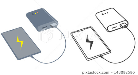使用行動電源為智慧型手機充電的示意圖。 使用行動電源為智慧型手機充電的示意圖。 143092590