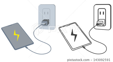An illustration of charging a smartphone from an electrical outlet. An illustration of charging a smartphone from an electrical outlet. 143092591