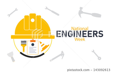 National Engineers Week Poster Banner and Background Design Template Featuring Gear, Tools, and Blueprint Icons Illustration for Engineering Celebration, Innovation, and STEM Education Awareness Theme National Engineers Week Poster Banner and Background Design Template Featuring Gear, Tools, and Blueprint Icons Illustration for Engineering Celebration, Innovation, and STEM Education Awareness Theme 143092613