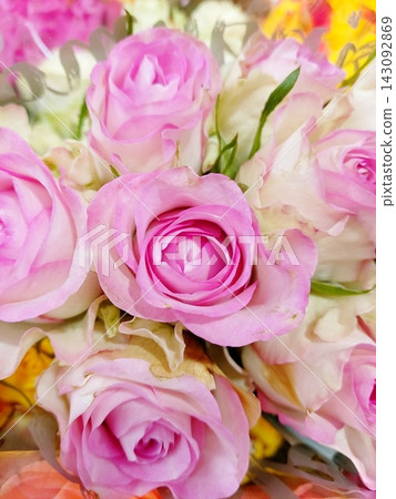 Beautiful bouquet of fresh pink and white roses Beautiful bouquet of fresh pink and white roses 143092869