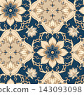 Beige and blue luxury vector seamless pattern. Ornament, Traditional, Ethnic, Arabic, Turkish, Indian motifs. Great for fabric and textile, wallpaper, packaging design or any desired idea. 143093098