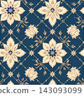 Beige and blue luxury vector seamless pattern. Ornament, Traditional, Ethnic, Arabic, Turkish, Indian motifs. Great for fabric and textile, wallpaper, packaging design or any desired idea. 143093099