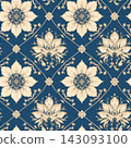 Beige and blue luxury vector seamless pattern. Ornament, Traditional, Ethnic, Arabic, Turkish, Indian motifs. Great for fabric and textile, wallpaper, packaging design or any desired idea. 143093100