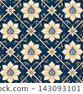 Beige and blue luxury vector seamless pattern. Ornament, Traditional, Ethnic, Arabic, Turkish, Indian motifs. Great for fabric and textile, wallpaper, packaging design or any desired idea. 143093101