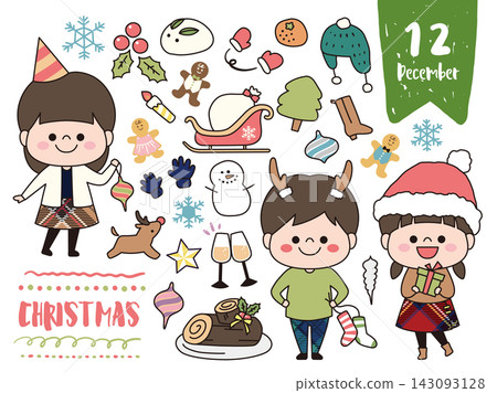 十二月/聖誕節手寫風格素材包 十二月/聖誕節手寫風格素材包 143093128