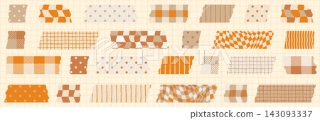 Warm beige and orange tones paper tape strips with torn edges vector set, stripes, dots and check patterned washi tape for autumn designs, journaling and planners Warm beige and orange tones paper tape strips with torn edges vector set, stripes, dots and check patterned washi tape for autumn designs, journaling and planners 143093337