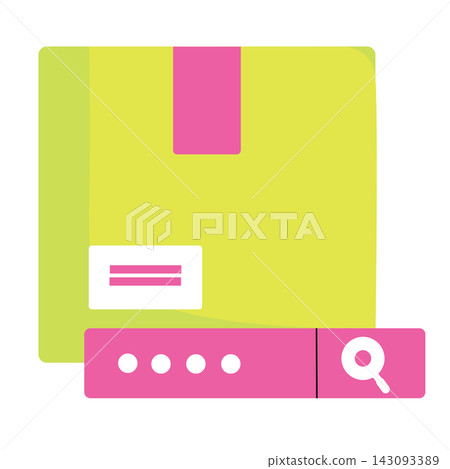 Illustration of a delivery box or parcel package combined with an online search bar interface and magnifying glass icon, perfectly representing online parcel tracking, order tracking code, shipment lo Illustration of a delivery box or parcel package combined with an online search bar interface and magnifying glass icon, perfectly representing online parcel tracking, order tracking code, shipment lo 143093389