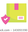 Illustration of a delivery package box combined with a security shield and checkmark icon, perfectly representing concepts like secure shipping, package insurance, safe delivery guarantee, logistics p 143093390