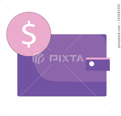 Illustration of a purple wallet with a dollar coin sign, perfectly representing digital payment, savings, finance tracking, online banking, personal budget, and e-commerce transactions. Illustration of a purple wallet with a dollar coin sign, perfectly representing digital payment, savings, finance tracking, online banking, personal budget, and e-commerce transactions. 143093392