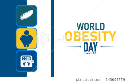 World Obesity Day, March 4 Vector, Scale Apple Heart, Blue Ribbon Awareness Poster, Flat Design Weight Loss Obesity Prevention Health Banner Illustration Stock Graphic 143093559