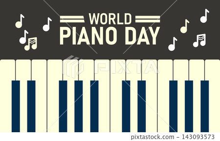 World Piano Day, March 29 Vector, Piano Keys Grand Sheet Music, Blue Ribbon Awareness Poster, Flat Design Classical Music Instrument Banner Illustration Stock Graphic 143093573