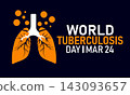 World Tuberculosis Day, March 24 Vector, Lungs Xray Mask Bacteria, Blue Ribbon Awareness Poster, Flat Design TB Prevention Lung Health Banner Illustration Stock Graphic 143093657
