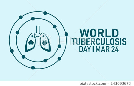World Tuberculosis Day, March 24 Vector, Lungs Xray Mask Bacteria, Blue Ribbon Awareness Poster, Flat Design TB Prevention Lung Health Banner Illustration Stock Graphic 143093673