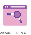 Illustration of a web browser window interface combined with a magnifying glass icon, perfectly representing concepts like internet search engine, website optimization, SEO analysis, digital lookup, a 143093730