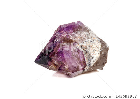 Macro Mineral Stone Amethyst together smoky quartz, rauchtopaz on a white background Macro Mineral Stone Amethyst together smoky quartz, rauchtopaz on a white background 143093918