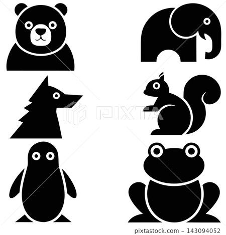 The image shows a set of six black animal icons arranged in two rows. 143094052