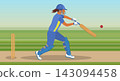Female Cricket Player in Blue Hitting Ball 143094458
