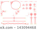 A set of elegant Japanese-style frames and decorations featuring mizuhiki (decorative cords) (red tones) 143094468
