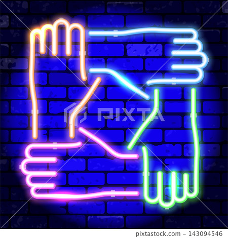 Neon Signboard Teamwork or Hands Friends Neon Signboard Teamwork or Hands Friends 143094546