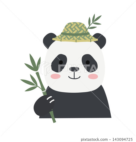 Cute panda with bamboo branch. Simple childish vector illustration, animal design element Cute panda with bamboo branch. Simple childish vector illustration, animal design element 143094725