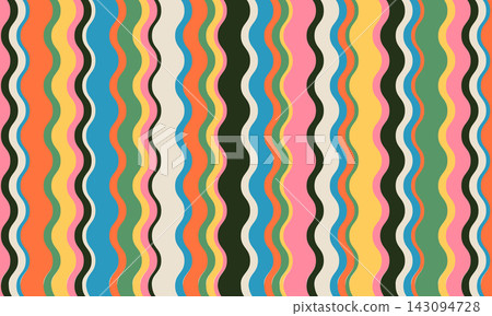 Groovy 70s retro colorful vertical wavy stripes pattern background vector illustration Groovy 70s retro colorful vertical wavy stripes pattern background vector illustration 143094728