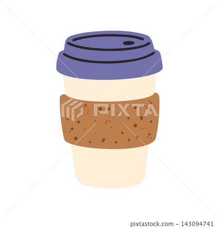 Reusable coffee cup isolated icon. Hand-drawn vector illustration in naive doodle style 143094741