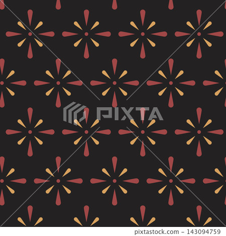 Halloween geometric star pattern with red and yellow motifs on dark background Halloween geometric star pattern with red and yellow motifs on dark background 143094759