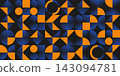 Abstract geometric seamless pattern with blue gradients and vibrant orange shapes 143094781