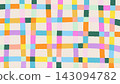 Hand-drawn colorful checkered grid pattern on beige background 143094782