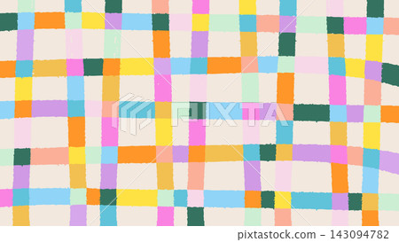 Hand-drawn colorful checkered grid pattern on beige background Hand-drawn colorful checkered grid pattern on beige background 143094782