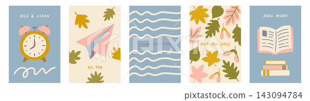Autumn back to school poster set in naive hand drawn style Autumn back to school poster set in naive hand drawn style 143094784