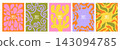 Set of retro 70s abstract summer poster templates with organic fluid shapes 143094785
