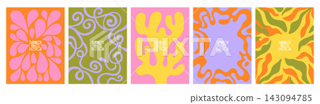 Set of retro 70s abstract summer poster templates with organic fluid shapes Set of retro 70s abstract summer poster templates with organic fluid shapes 143094785