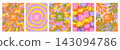 Set of retro 70s abstract summer poster templates with groovy patterns 143094786