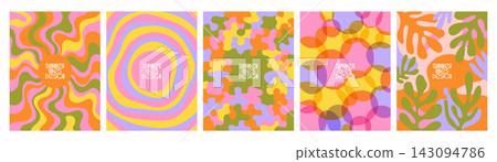 Set of retro 70s abstract summer poster templates with groovy patterns Set of retro 70s abstract summer poster templates with groovy patterns 143094786