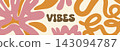 Retro groovy abstract horizontal banner with fluid shape and text Vibes 143094787