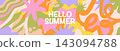 Fun summer hand drawn illustration on doodle style for poster, card, cover, label, banner in modern minimalist style with overlay effect. Simple abstract design template 143094788