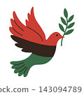 Pan-African colored peace dove with an olive branch. Juneteenth vector illustration 143094789
