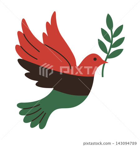 Pan-African colored peace dove with an olive branch. Juneteenth vector illustration Pan-African colored peace dove with an olive branch. Juneteenth vector illustration 143094789