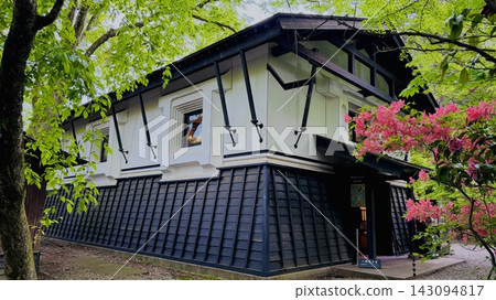 The stylish Aoyagi House at Kakunodate Historical Village, adorned with fresh greenery and blooming mountain azaleas (Kakunodate Historical Village, Kakunodate-cho, Semboku City, Akita Prefecture) The stylish Aoyagi House at Kakunodate Historical Village, adorned with fresh greenery and blooming mountain azaleas (Kakunodate Historical Village, Kakunodate-cho, Semboku City, Akita Prefecture) 143094817