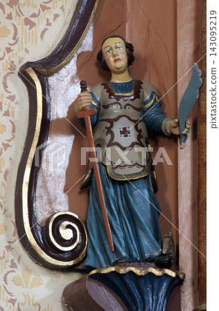 Saint Catherine of Alexandria statue on the altar in Parish Church of Saint Martin in Martinska Ves, Croatia 143095219