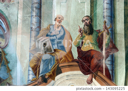 Fresco painting on the ceiling of the church 143095225
