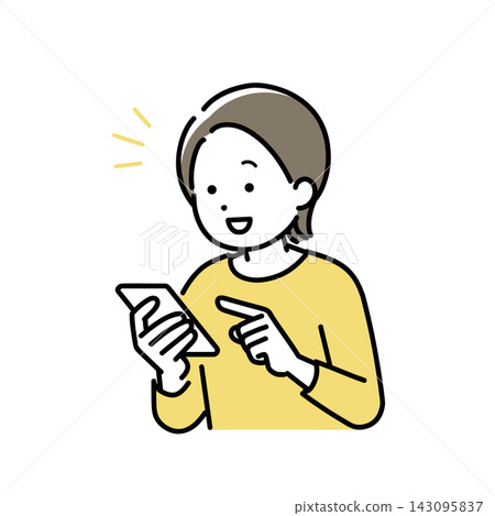 Illustration of a young woman operating a smartphone Illustration of a young woman operating a smartphone 143095837